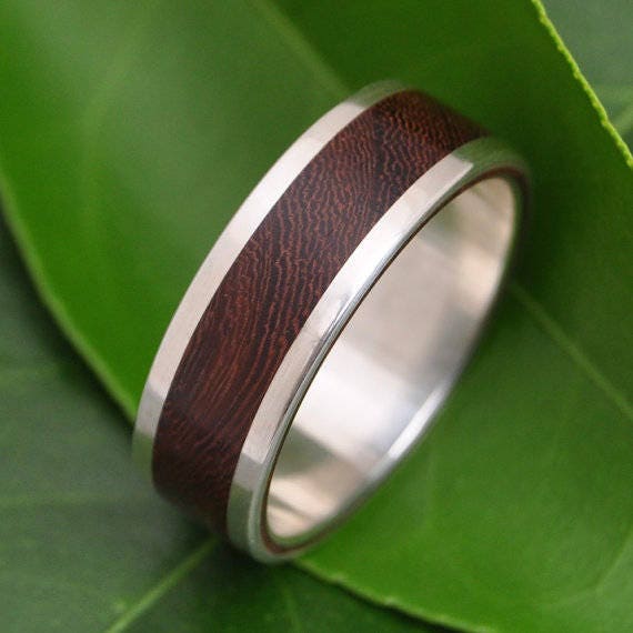 White Gold Wood Wedding Band Lados Nacascolo Wood Ring 32k