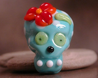 Day of the Dead Sugar Skull Lampwork Glass Focal Bead Divine Spark Designs SRA