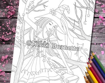 Digital Stamp Printable Coloring Page Witch Stamp Adult