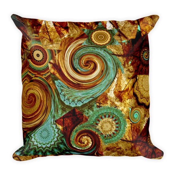 Throw Decorative Blue Brown Kaleidoscope Designer Artist Created Pillow 18 inch Square with Zipper and Insert