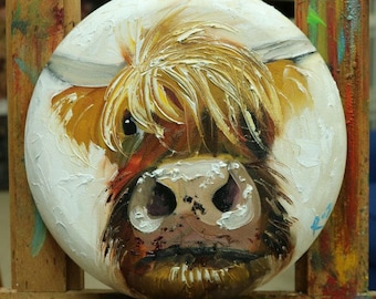 Cow painting 1224 12 inch diameter original animal portrait oil painting by Roz