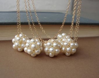 ON SALE Pearl Cluster Necklace, Swarovski Pearls, Gold Filled, Bridal, Bridesmaids, Wedding Fine Jewelry, Romantic Bride