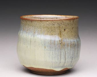 handmade ceramic tea bowl, pottery cup, teacup with beige wood ash glazes