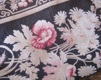 Antique French Fabric, Black Florals, Napoleon III Period, Mid 1800s Fabric, Antique Flowers, French Florals, Tissu Ancien, Napoleon Fabric