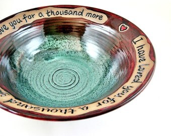 9th wedding Anniversary gift, ninth anniversary gift, Pottery anniversary gift,yellow pottery bowl with engraved love quote - In stock 8WB
