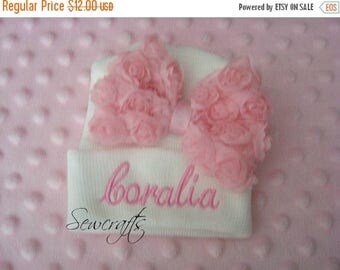 ON SALE Coralia Personalized Hospital Hat New Born Hat 2-Ply Infant Cap - Little Sister Hat Newborn Beanie- Name or upto 3 initials