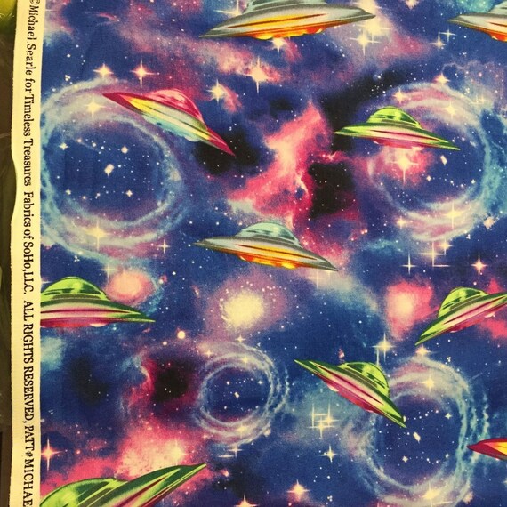 FREE Ship to US Timeless Treasures alien UFO Fabric 100