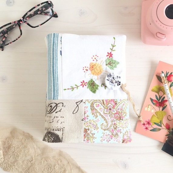 Fabric covered photo album vintage applique and embroidery 100