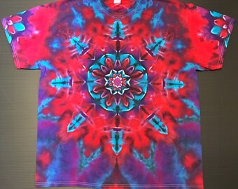 Tie Dye Shirt, Tiedye Shirt, Flower Tie Dye, Mandala Star Burst, Lotus Blossom, Size XL, Mandala Tie Dye, Berry Tie Dye Shirt, Kaleidoscope