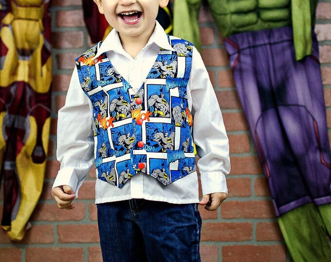 Boys Back to School Clothes - Batman Birthday Party - School Photos - Hand Made Vest in sizes 12 months to 8 years - Baby Boy - Toddler