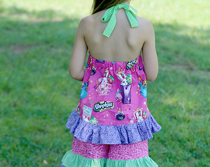 Shopkins Birthday Outfit - Girls Short Set - Toddler Shopkins Outfit - Ruffle Shorts - Toddler Summer Outfit - sizes 6 months to 4T
