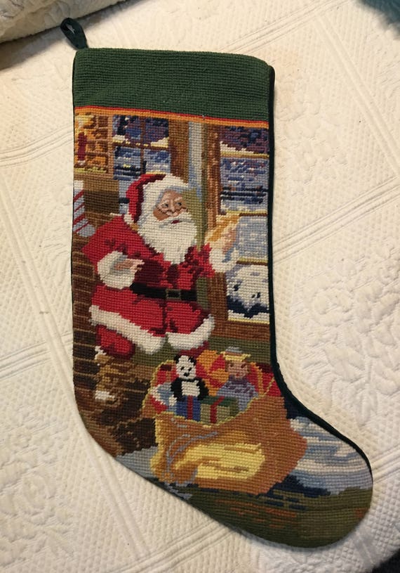 Peking Handicraft Lynn Haney Toting The Tree Santa Claus Needlepoint Christmas Stocking