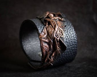 50% OFF SALE Copper color Leather cuff bracelet Women cuff Leather jewelry Wristband Casual Elegance collection.