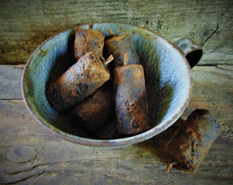 Scented Grubby Nubby Beeswax Candles, 1/2 Dozen Primitive Candles, Early Homestead Decor, Bowl Fillers, Primitive Lighting