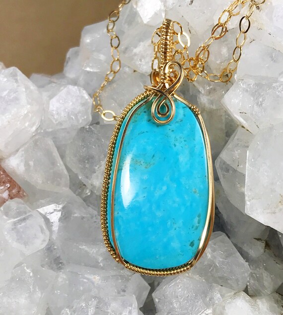 Items similar to Turquoise Necklace | Wire Wrapped Artisanal Turquoise ...