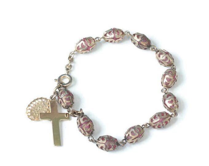 Amethyst Glass Rosary Chaplet Bracelet Caged Glass Beads Vintage