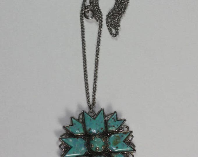 Faux Turquoise Pendant Necklace Southwestern Style Vintage