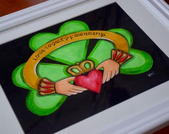 8x10 Water Color WeddingPrint Love Loyalty Friendship Luck of the Irish Claddagh Shamrock Irish Blessings for the Home Ireland Crown Celtic