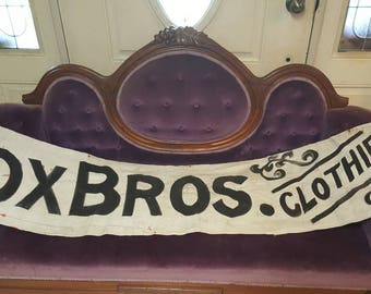 Antique Turn Of The Century Houlton Maine Fox Brothers Clothing Store Hand Painted Banner from Rustysecrets