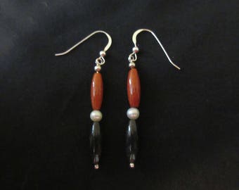 DARING DANGLE DELIGHT - Sterling Silver Red Jasper and Black Onyx Dangle Earrrings