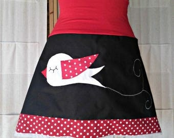 Red and black skirt with bird