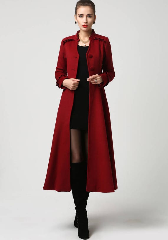 long winter coat red coat maxi coat wool coat Dress coat