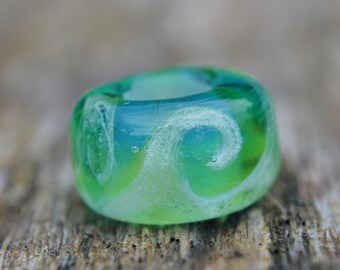 Two Tone Handmade Lampwork Glass European Charm Wave Bead - SRA - Fits all charm bracelets - silver core options