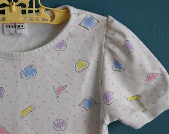 Vintage 1980s 1990s Girl's Pastel Shapes Shirt - Size 8