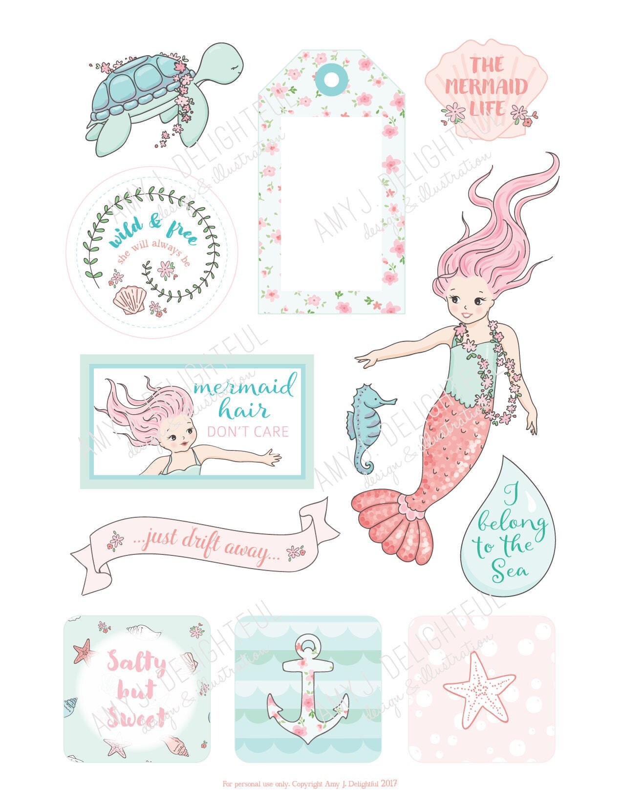 Printable MERMAID Planner DIE CUTS Digital File Instant printable-mermaid-planner-die-cuts-digital-file-instant