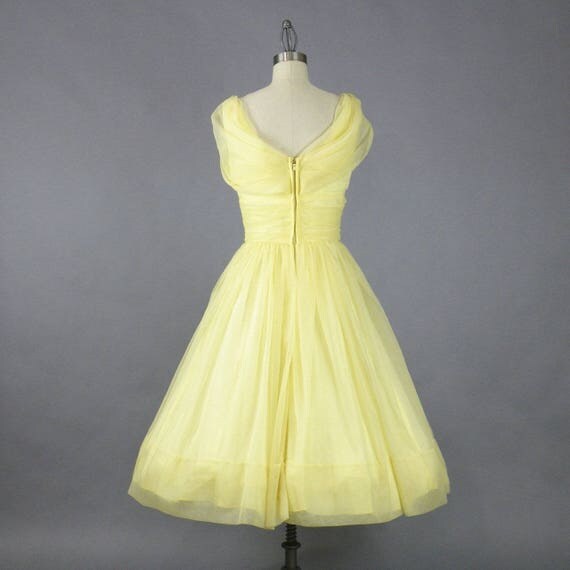 50s Dress Vintage 1950s Prom Dress Yellow Chiffon Party