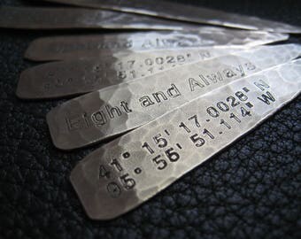 Monogrammed or Personalized Collar Stays Stiffs Stiffeners in Hand Hammered Solid Bronze