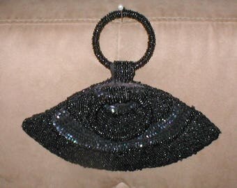 Vintage 1940's Black Beaded Evening Purse