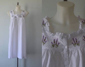 Vintage White Cotton Nightgown, Cotton Nightgown, White Cctton Nightgown, Nice'n Comfy, 1980s Nightgown, Cottage Chic Nightgown