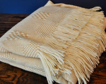 Vintage Cream Pendleton Woven Pure Wool Blanket