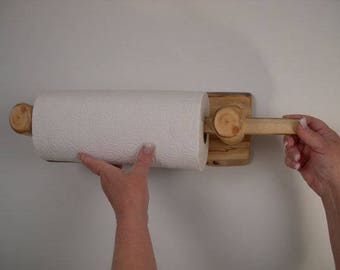 Rustic Log Paper Towel Holder Wall Mounted (Clear Finish) - Live Edge Back - Hand Crafted Rustic Cabin Kitchen Decor or Cottage Chic