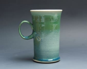 Pottery coffee mug, ceramic mug, stoneware tea cup glossy jade green 16 oz 4049
