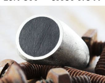 SALE Signet Man Ring Black Circle Custom Rings Mens Jewelry