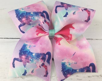 1 Cheer Bow, Girls Large Cheer Bow, Galaxy Unicorn Cheer Bow