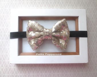 Black and Gold Baby Headband, Baby Head Band, Baby Hair Bow, Infant Headband, Toddler Headband, Girl Headband, Baby headband bow, sequin bow
