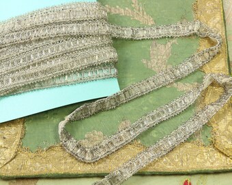 1 yard Antique fabulous beads trim bugle seed silver gray Victorian black mourning wear millinery hat flapper dress trim