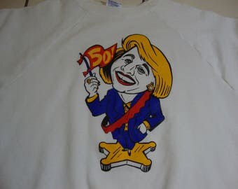 Vintage HILARY CLINTON 50th Birthday Party Caricature Cartoon Parody Political Democrat shirt White Sweatshirt Adult size L