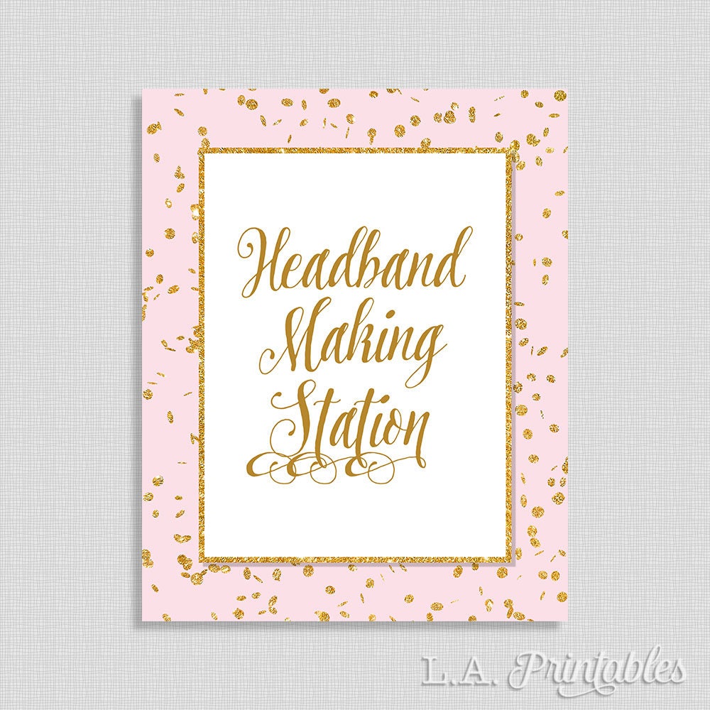 Headband Making Station Sign Pink &amp; Gold Glitter Shower Table