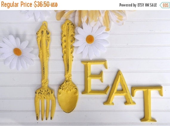 ON SALE Kitchen Wall Decor / YELLOW / Fork and Spoon Decor