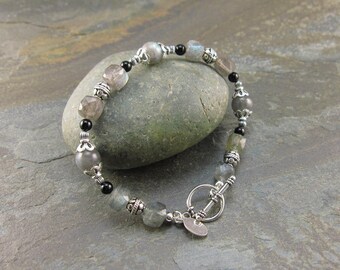 SALE! Transformation & Strength Bracelet with Labradorite and Black Onyx (1633)