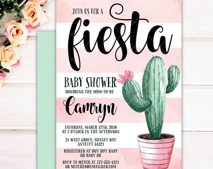 Cactus Baby Shower Invitation, Baby Shower Fiesta Invitation, Fiesta Cactus Girl Baby Shower Printable Invitation