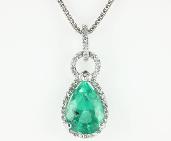 4.0tcw Colombian Emerald & Diamond Halo Pendant 14k Emerald