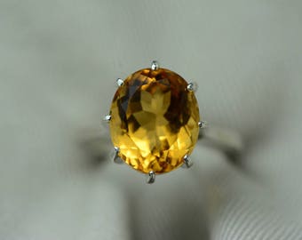 Citrine Ring, Certified 5.88 Carat Citrine Solitaire Ring Appraised At 400.00 Sterling Silver, Natural Genuine Real, November Birthstone