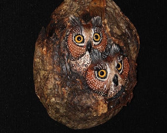 Owl Wood Bird Carving - OOAK - Hand Carved and Sculpted