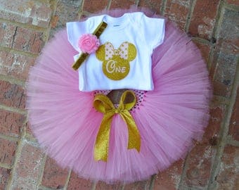 minnie mouse 1st birthday outfit, Pink and gold minnie birthday outfit, pink gold first birthday minnie mouse 1st birthday,