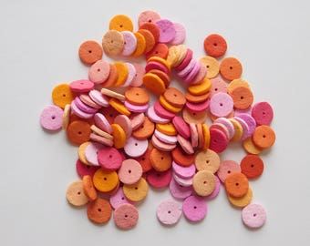 Polymer Clay Disc Beads, pink and orange spacer beads, set of 120